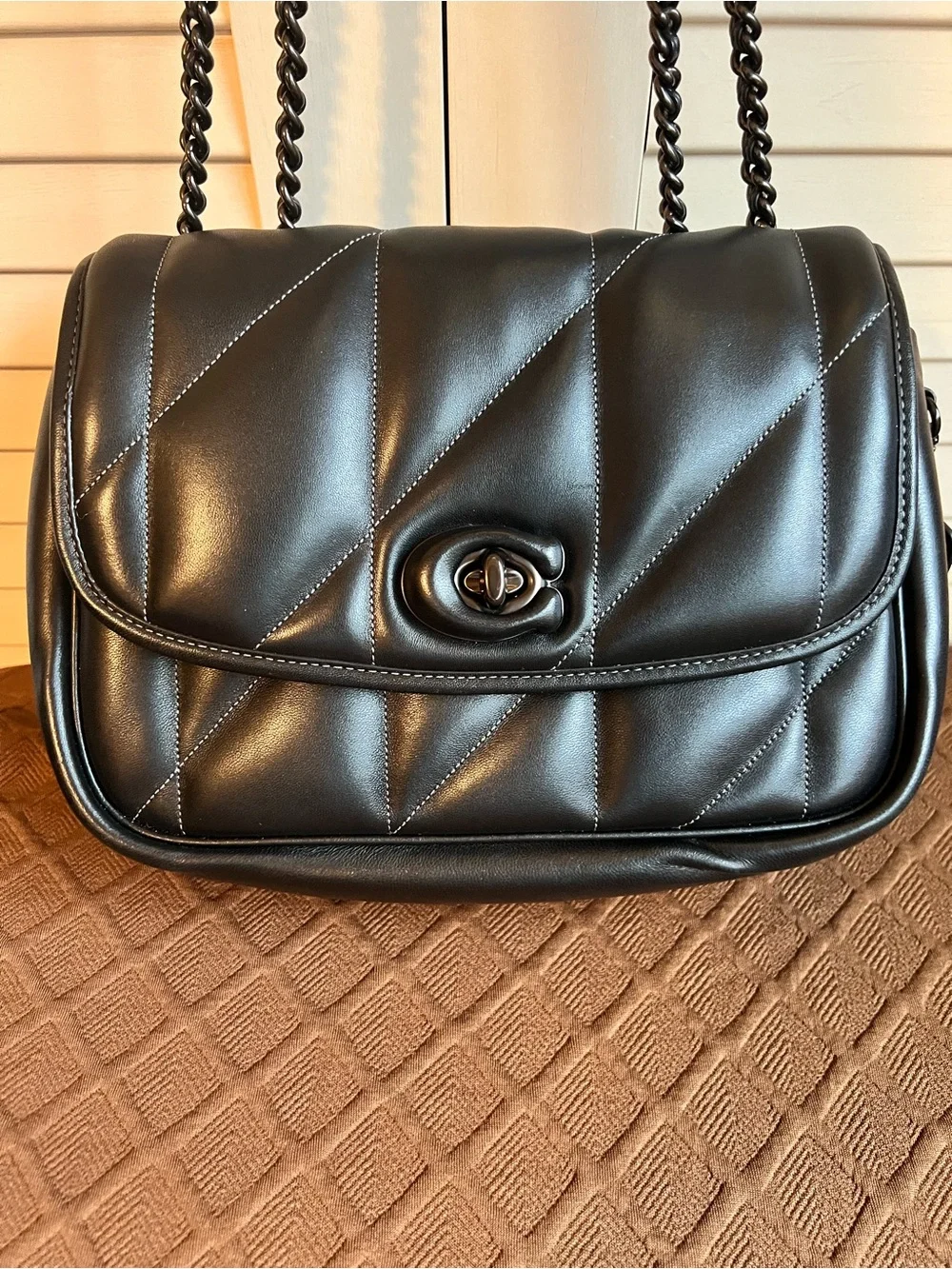 Coach Black Quilted Leather Shoulder Bag with Chain Strap